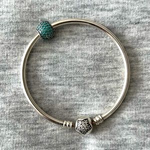 Authentic Pandora star pave bangle with teal pave charm